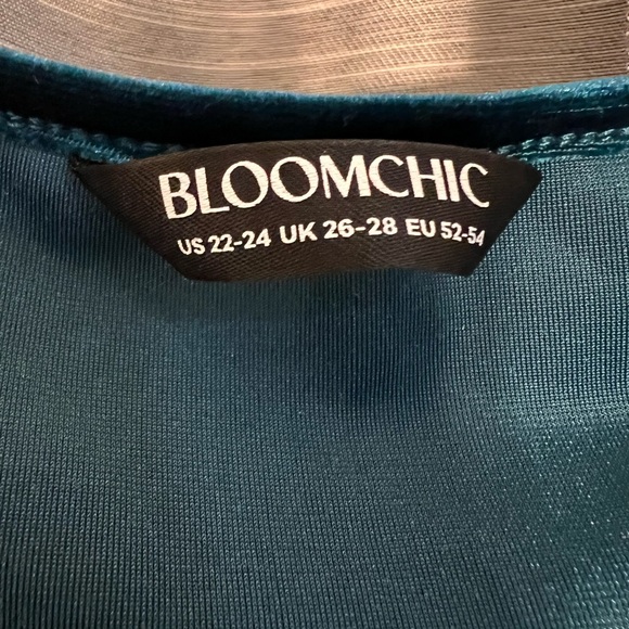 BloomChic Rich Teal Velvet Ruched Boho Babydoll top Classy Blouse - Picture 3 of 4